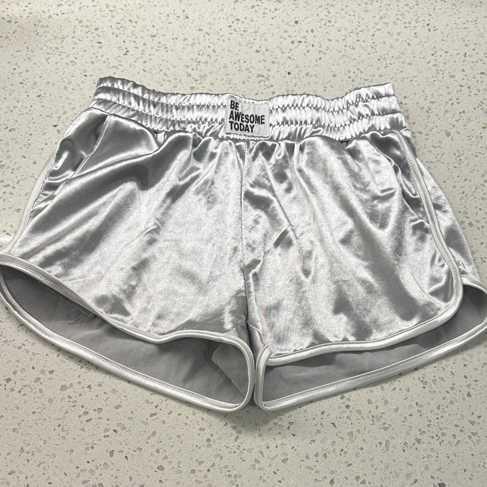 SHEIN Silver Satin Athletic Shorts